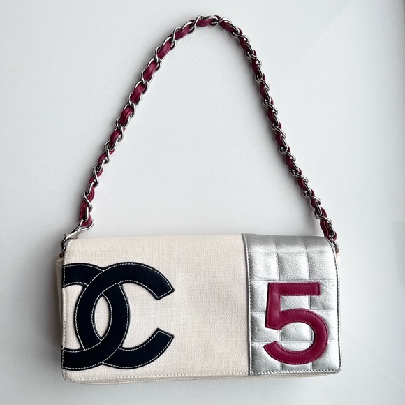 RARE Vintage Chanel No. 5 Canvas Chain Flap Bag - Picture 3 of 12